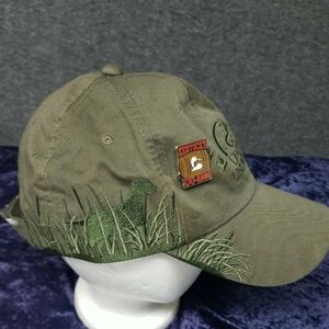 Hat Cap Ducks Unlimited Olive Green Hunting  Embroidery Dog, Grass, w/Pins